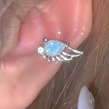 DAIIIBABYYY  -  Crystal Wing Clip Earrings for Women Without Pierced Ears Luxurious Exquisite Sweet Romantic Elegant Temperament Jewelry Gift